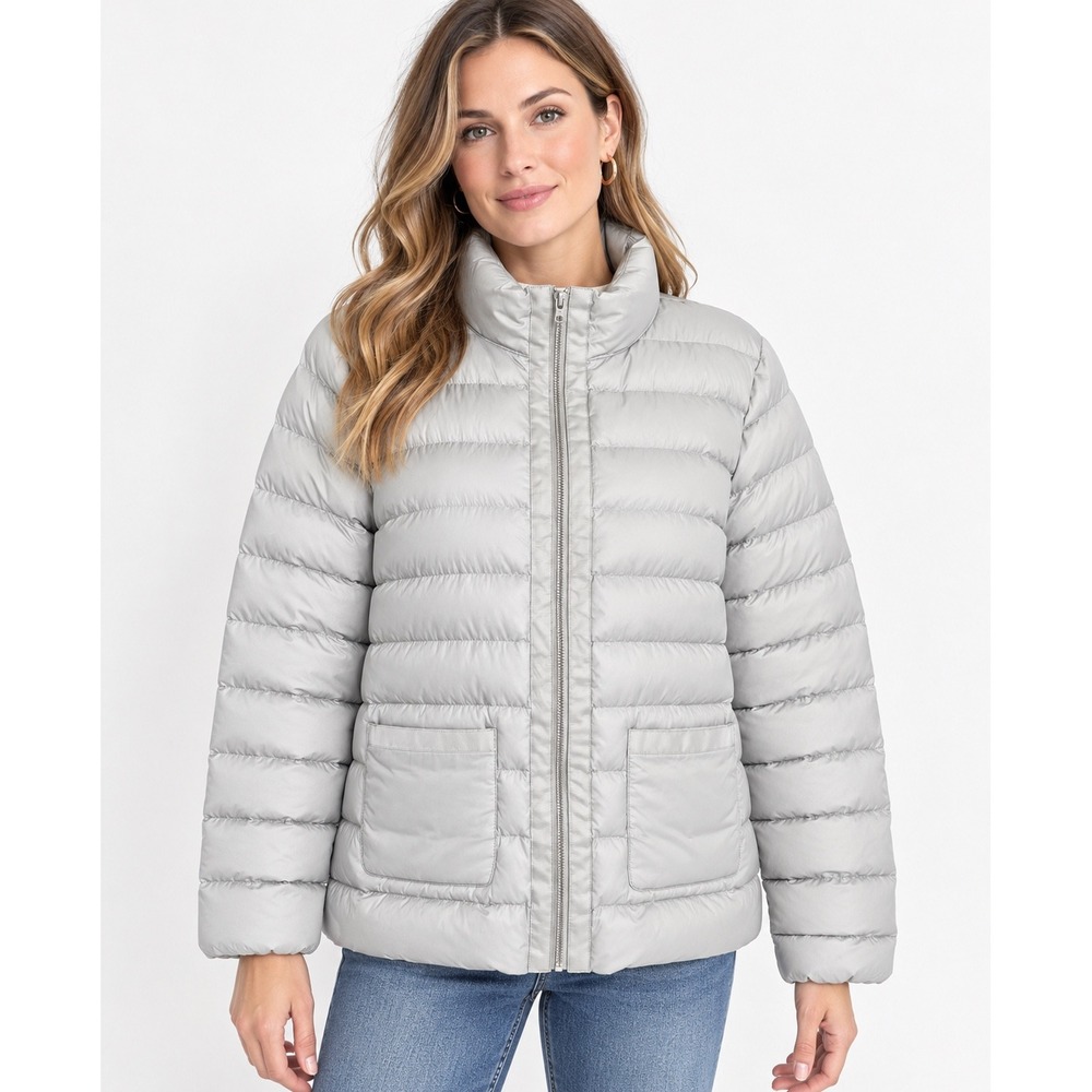 J McLaughlin Down Puffer Jacket Quilted Silver Gray XL